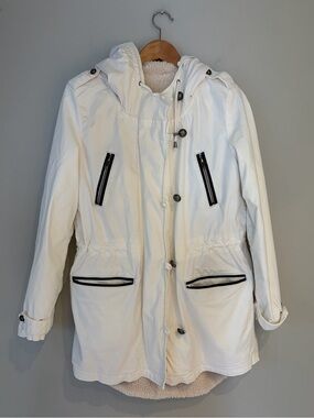 Calvin Klein White Hooded Parka Jacket with Black Trim